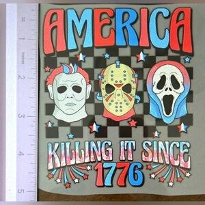 Pocket size DTF transfer sheets. American and Halloween theme.